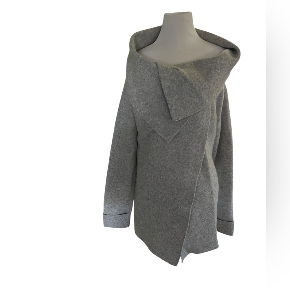 Chiaramente Womens L Wool Blend Cardigan Jacket Grey Cowl Neck Button Italy, L